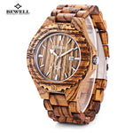 BEWELL Hot Sell Men Wood Watch Waterproof Quartz Watches Wooden Band Calendar Luxury Male Dress Watch relogio masculino