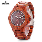 BEWELL Hot Sell Men Wood Watch Waterproof Quartz Watches Wooden Band Calendar Luxury Male Dress Watch relogio masculino