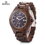 BEWELL Hot Sell Men Wood Watch Waterproof Quartz Watches Wooden Band Calendar Luxury Male Dress Watch relogio masculino