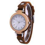 Luxury Unique Bamboo Wooden Women White Watch Bracelets Soft Leather Quartz Wrist Watches Ladies Clock With Gift Box Drop Shippi